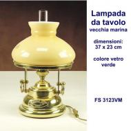 Lampada da tavolo in ottone massiccio stile vecchia marina con vetro colore verde dimensioni 37x23 cm; colore vetro verde