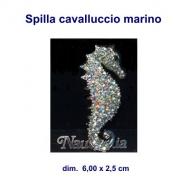 Spilla forma cavalluccio marino con brillantini tipo swarovski dim. 6,0 x 2,5 cm