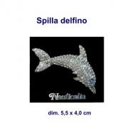 Spilla forma delfino con brillantini tipo swarovski dim. 5,5 x 4,0 cm