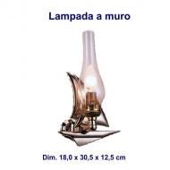 Lampada a muro con veliero in ottone lucido, diffusore trasparente, dim. 18,0 x 30,5 x 12,5 cm