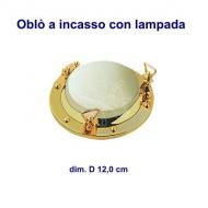 Oblò in ottone lucido con lampada 12 volt, vetro zaponato, dim. D 12,0 cm