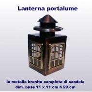 Lanterna in metallo brunito completa di candela estraibile da sotto dim base 11x11 cm h 20 cm